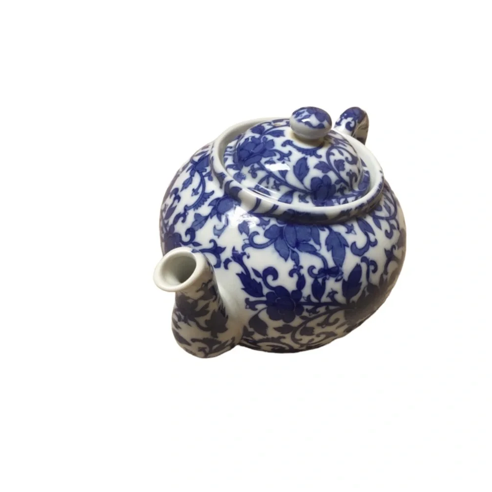 Williams Sonoma Teapot Decor Pot Kettle Accent blue white floral decorative tea